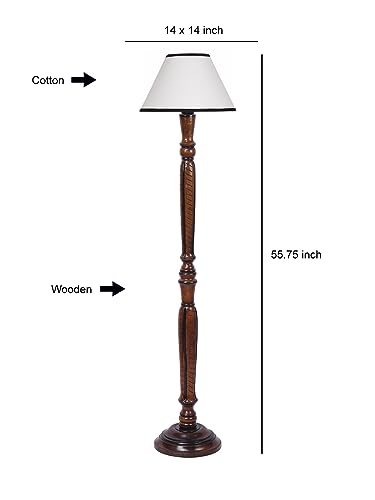 Image of Devansh White & Black Cotton conical Wooden Floor lamp -22