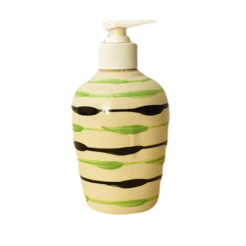 Image of Ceramic Liquid Soap Dispenser, 300 ml, Green Peas | Refillable Pump Bottle for Hand Wash, Lotion, Shampoo & Kitchen Use, 2 Pieces
