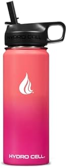 HYDRO CELL Stainless Steel Insulated Water Bottle with Straw - For Cold & Hot Drinks - Metal Vacuum Flask with Screw Cap and Modern Leakproof Sport Thermos for Adults (Coral/Punch 18oz)