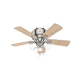 Hunter Crestfield Indoor Low Profile Ceiling Fan with LED Light and Pull Chain Control, 42', Brushed...