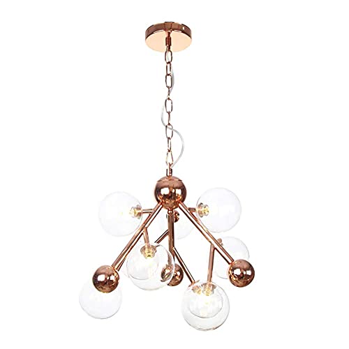 YMBLS Lustre, Plafonnier, Pendentif En Verre À 9 Têtes Stade, Led G4 Base Pendentif Pendentif Luguelle de Balle Clear,Or Rose,Transparent