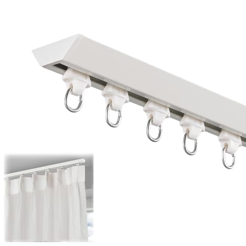 DMVWJR Aluminium Ceiling Track for Curtains (70-600cm), Curtain Single Track Ceiling Mount, Heavy Duty Sliding Curtain Rail Set(White,160cm)