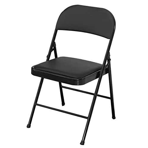 SKY-TOUCH Folding Chair with Padded Seat&Backrest Multi Functional PU Portable Chairs for Indoor/Outdoor Home Dining Office Outdoor Fishing Black - 40x40x80cm