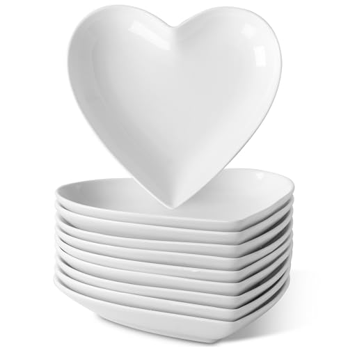 XINLTC 10 Pack Ceramic Appetizer & Dessert Plates 7.5 Inch White Heart Shape Plates for Elegant Dessert Display Lightweight Small Lunch Plate Oven Dishwasher & Microwave Safe