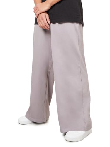 Image of Styli Men Solid Wide Leg Trackpant with Drawstring Closure | Stylish Oversized Trackpant for Men | Perfect for Casual, Party & Everyday Wear