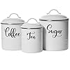 Home Acre Designs Farmhouse Food Jars Canisters Set Storage Container for Kitchen Decor, Rustic Metal Countertop Jars Canisters with Airtight Lids for Sugar, Coffee, Tea - White Home Acre Designs Farmhouse Food Jars Canisters Set Storage Container for Kitchen Decor, Rustic Metal Countertop Jars Canisters with Airtight Lids for Sugar, Coffee, Tea - White