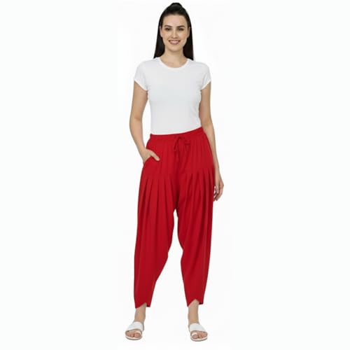 Image of Loose Fit Rayon Dhoti Tulip Pants for Women Patiala Salwar Bottom Wear Harem Pants, Waist Free Size (28 Inch to 42 Inch)