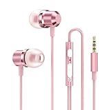 TXHUTSOG Rose Gold Earbuds, Girls Pink Earphones Wired with mic, Volume Control in Ear Headphones 3.5mm for Smartphones Mp3 Tablet Laptop