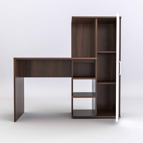 Image of Engineered Wood Office & Study Table for Study Room /Office /Work from Home || Engineered Wood Study Table || Freestanding || (White & Brown) |