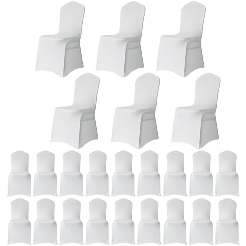 WedDecor White Spandex Wedding Chair Covers 140GSM Premium Quality Stretchable Fabric Slipcovers for Dining Party, Banquet Decoration, Anniversary, Conferences, Events, 20pcs