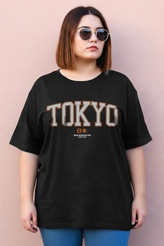 Image of JUNEBERRY 100% Pure Cotton Oversized Baggy Fit Cool Front Chest Graphic Printed Half Sleeve Plus Size T-Shirt for Women & Girls (Sizes: 2XL to 5XL)
