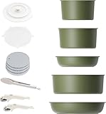 Induction Compatible - With a magnetic base that facilitates even heat distribution, our cookware set is suitable for use on all types of stovetops, including induction. Save more space - Detach the handle and nest each piece one inside the other. Pl...