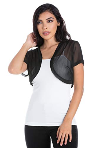Fashion Secrets Women Short Sleeves Sheer Chiffon Bolero Shrug Short Cardigan3