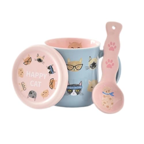 Taza de cerámica para café con tapa y cuchara 450 ml miniatura 1