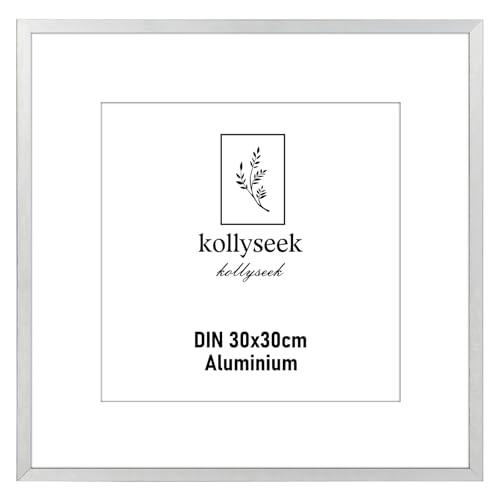 kollyseek Picture Frame Aluminium 30 x 30 cm Silver Metal Poster Frame with Shatterproof Acrylic Glass Modern Photo Frame Picture Frame with Mount for Pictures Posters Photos Silver
