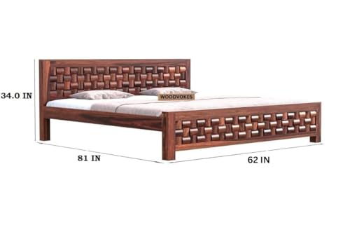 Image of Sheesham Wood Bed Without Storage Solid Wooden Cot Bed Elegant and Functional Bedroom Living Room Home (Dark Mahogany Finish, Queen)
