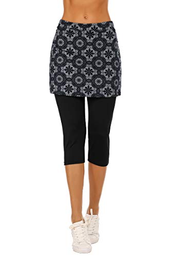 Skirted Leggings for Women Tennis Golf Skorts Capris Gym Yoga Legging with Skirts