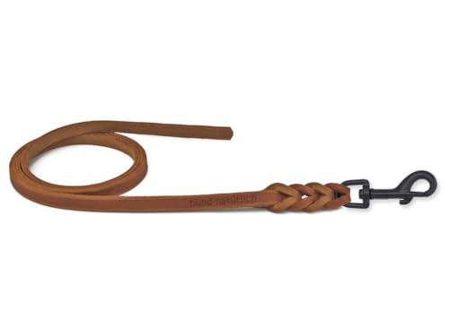 Fettlederleine für Hunde 1m / 1,35m / 2,20m / 3m Bolzenkarabiner schwarz matt, ohne Handschlaufe Cognac 1m x 8mm