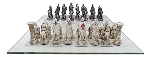 Ebros Gift Crusader Knights of The Cross Christian VS Muslim Saladin Ottoman Empire Set de Ajedrez con Piezas de Resina Pintadas a Mano y Tablero de Vidrio de 15"x15" miniatura 3