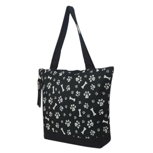 NGIL Medium Canvas Tote Bag with Coin Purse (Printed Paws-Black)
