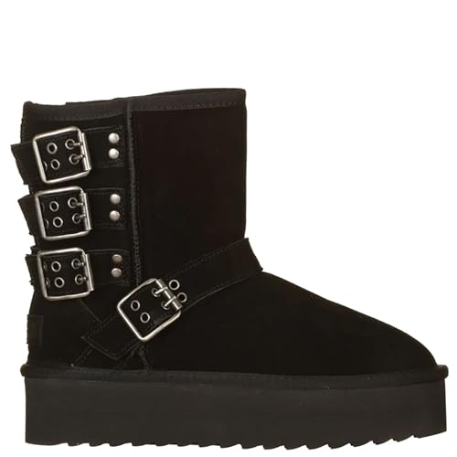 Colors of California Botas de ante con forro de lana con hebillas. Mujer, Negro , 36 EU