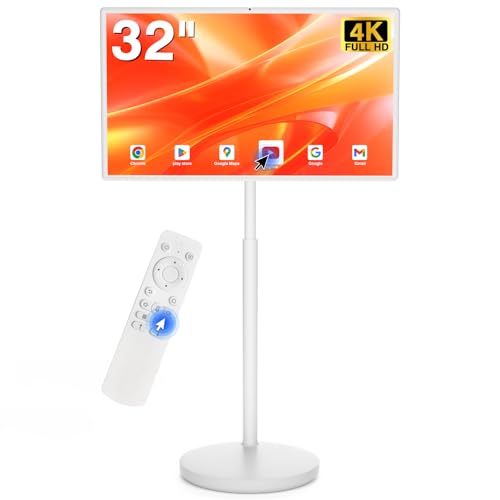 Image of yezrow 32-Inch Portable Smart Tablet, Portable TV on Wheels with 4K Camera, 8G RAM+128G Storage, Android 13 OS, Built-in Battery(Up to 8H), Full Swivel Rotation, Voice Remote Control(White)