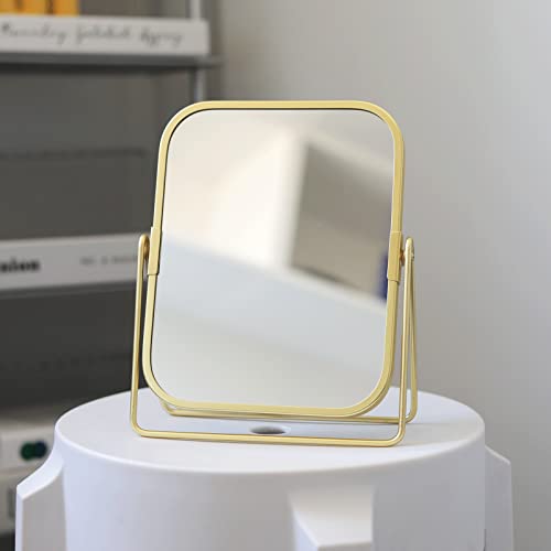 Espejo de maquillaje de mesa rectangular doble cara dorado miniatura 2