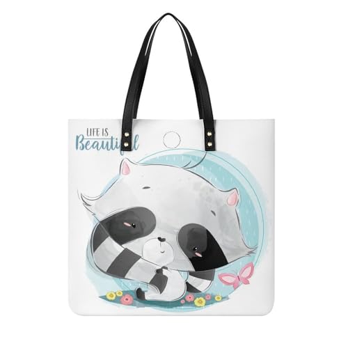 Tote bag ratons laveurs mignons femmes grand sac à main en toile imprimée pour le shopping