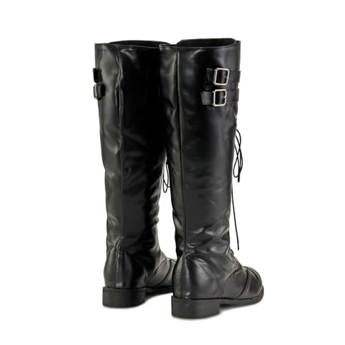 DUNHAO COS Medieval Renaissance Pull On Mid Calf Gothic Boots Flat Jazz Boots4