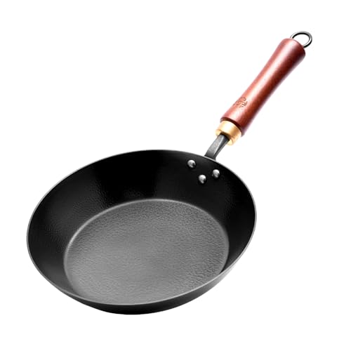 WANGYUANJI 10Inch Carbon Steel Skillet,Hand-Hammered Frying Pan with Removable Handle No Chemical Coating,Flat Bottom Pow Wok Pan for Electric,Induction,and Gas Stoves (Seasoning Required)