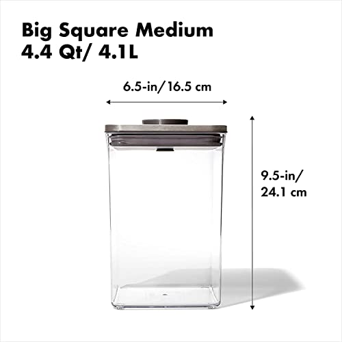 Image of OXO Steel POP Container Big Medium Square - 4.4 Qt /4.2 L for Flour, Sugar and More,Grey (Pack of 4)