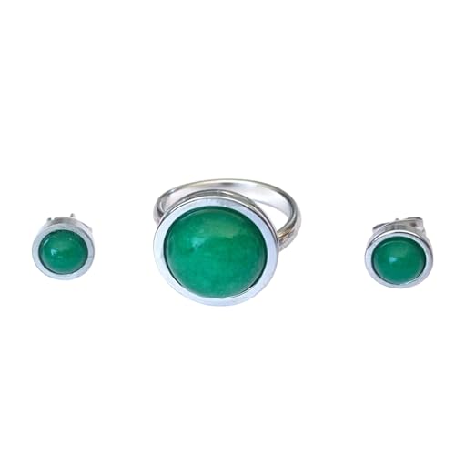 Ring- und Ohrring-Set mit Natursteinen - Passender Silber-Edelstahl-Ring...