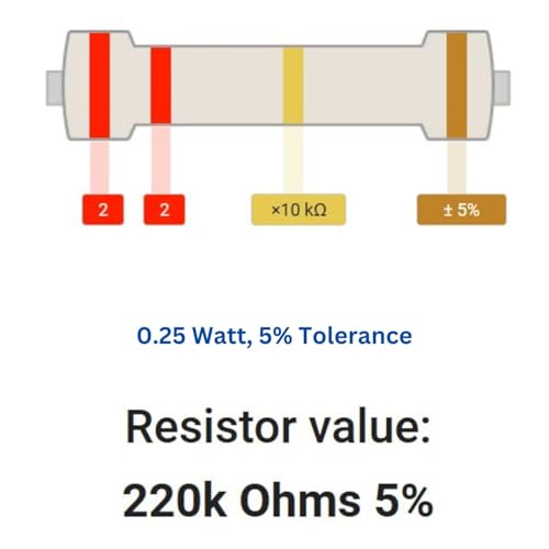 Image of 220k Ohm Resistor 1 /4W 5% Tolerance, Pack of 100 (220k Ohm)