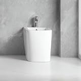Bidet a pavimento filo muro FB54D in ceramica 54x36x42H cm bianco, sanitario bagno, materiale ceramica
