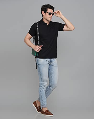Image of INKKR Men's Polo Neck Half Sleeve Cotton Blend Regular Fit T-Shirt With Pocket