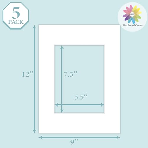 image for MBC Mat Board Center, 5 Pack 9X12 for 6X8 White Picture Mats Frame Mat