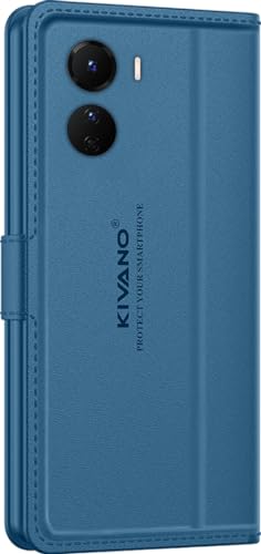 Image of KIVANO LUXE Compatible for Vivo T2x 5G / Y56 5G / Y16 4G Luxury Handmade Leather Magnetic Flip Folio Case | Card Holder & Kickstand | Slim Protective Cover | Unisex - Blue