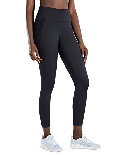 CRZ YOGA Mujer Compression Leggings Cintura Alta Deportivos Running Fitness Pantalon con Bolsillo-63cm Negro R424 42