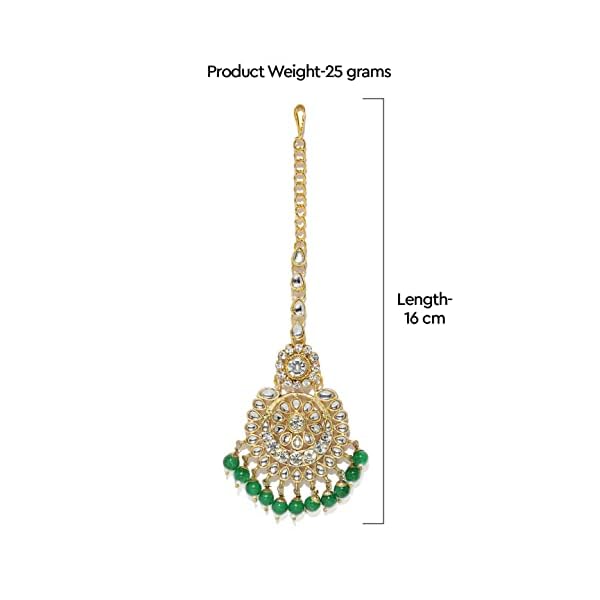 Zaveri Pearls Gold Tone Dazzling Kundan & Green Beads Maangtikka for Women-ZPFK9402 - Image 6