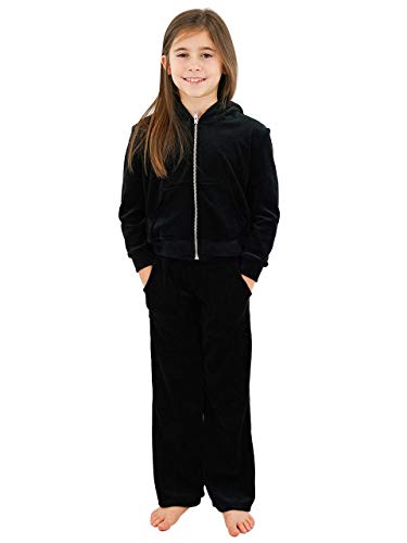Vivian's Fashions Velour Hoodie Set - Girls Jacket and Matching Pants, Soft Cotton, Pockets, Zipper Close
