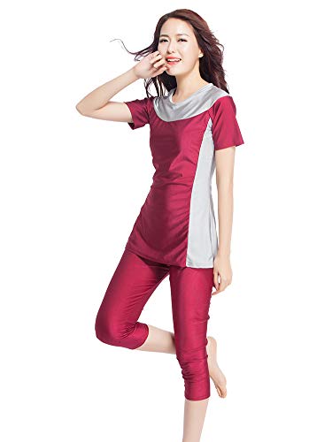 KXCFCYS Surfing Suit Short Sleeve Swimsuit Modesty Swimming Costume Modest Swimwear Bikinis Red