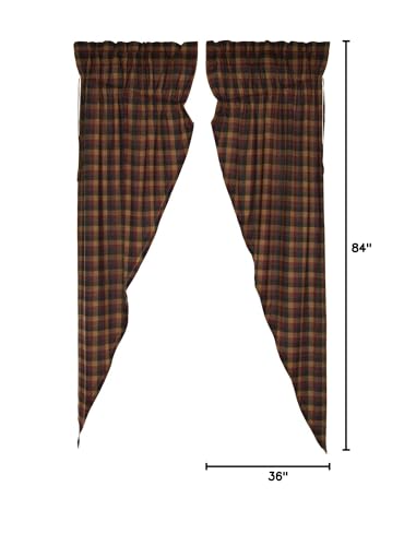 VHC-Brands-Heritage-Farms-Check-Cotton-Primitive-Curtains-Rod-Pocket-Drawstring-Ties-Prairie-Panel-Pair-Burgundy-Red VHC Brands Heritage Farms Check Cotton Primitive Curtains Rod Pocket Drawstring Ties Prairie Panel Pair Burgundy Red