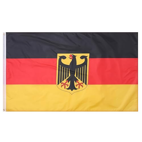 Kezidhp Bandera alemana con motivo de águila, 90x150cm, fabricada en tejido de poliéster resistente a la intemperie, con 2 ojales metálicos, doble costura