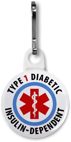 TYPE 1 DIABETIC Insulin Dependent Medical Alert 1 inch White Zipper Pull Charm