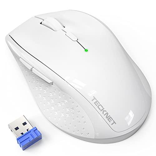 Image of TECKNET Wireless Mouse, 2.4G Computer Mouse with 6-Level Adjustable 4800 DPI, 30 Months Battery, Ergonomic Grips, 6 Buttons Portable for PC, Chromebook, Mac - White