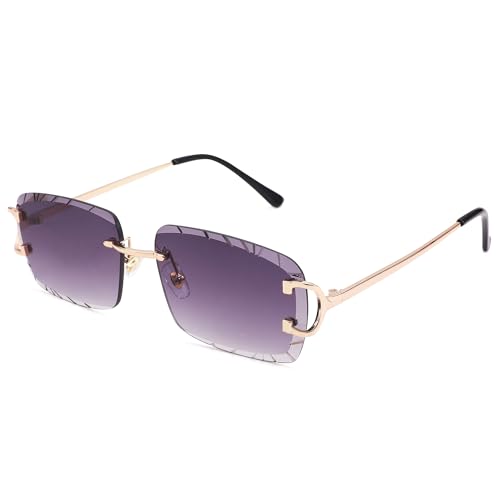 Image of Hycredi Rimless Rectangle Sunglasses for Men /Women- Frameless Square Trendy Shade - Diamond Cutting Eyewear