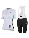 INBIKE Fahrradtrikot Set Damen Bib Shorts Gepolstert + Fahrradtrikot mit 3 Taschen Kurzarm Fahrradbekleidung Radtrikot Fahrradhose Kurz Radlerhose Sommer Atmungsaktiv Schnelltrocknend Lila L