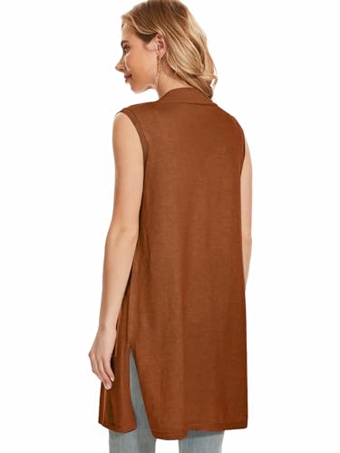 Moss Rose Long Vest for Women Sleeveless Lightweight Open Front Cardigans Ribbed Knit Outwear with Pockets2