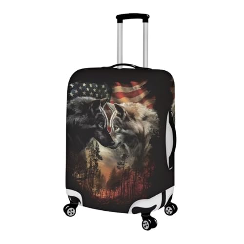 Image of Mumeson Wolf American Flag Suitcase Cover - Durable Spandex Luggage Protector, Washable, Fits 18-21 Inch Cases