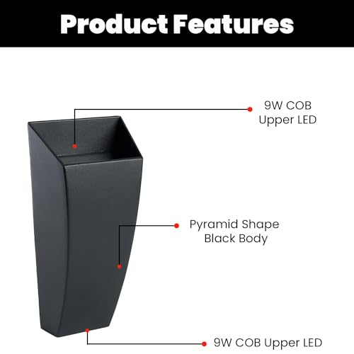 Image of GIGAWATTS 9W Pyramid Wall Light 2 Way BIS Approved 110LM COB LED Exterior Indoor Mount Fixture Up Down Sconce Lamp for Home Yard Staircase Living Room Bedroom Decor (1Pc, Warm White)
